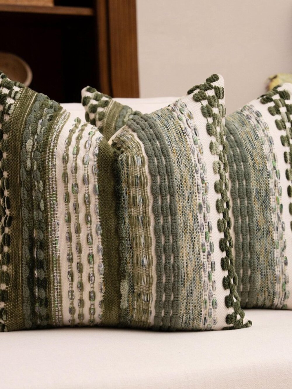 Boho Chenille Tufted Throw Pillow Covers 18x18 Inch Set of 2 Farmhouse Green